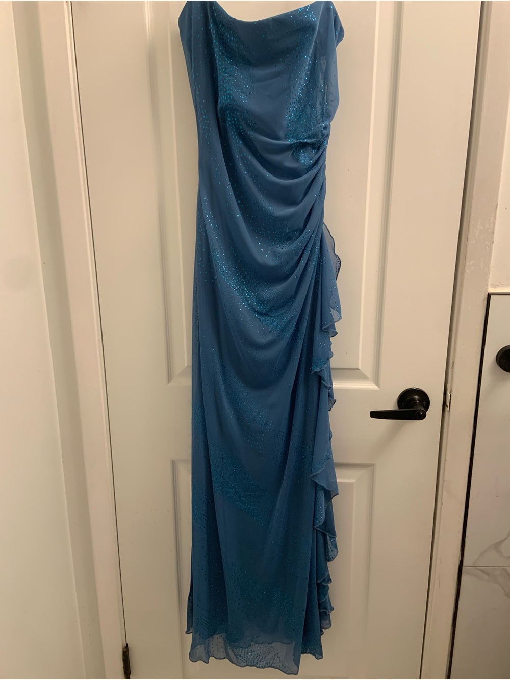 Blue Sparkle Draped Maxi Dress - Women's Evening Gown